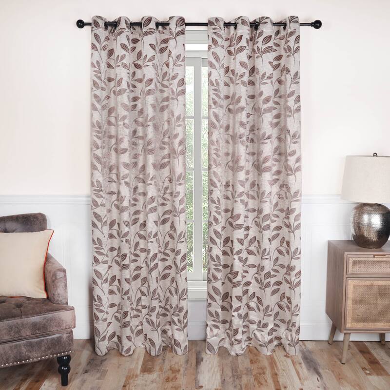 Superior Modern Bohemian Leaves Room Darkening Curtains with Grommets