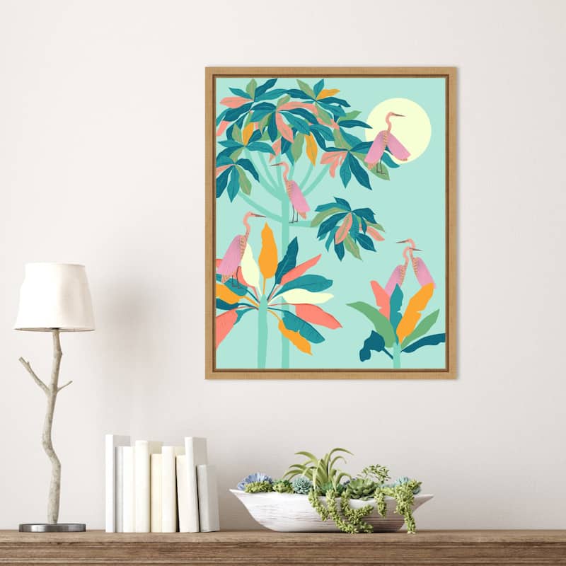 Drawn To the Moon Herons by Uma Gokhale Framed Canvas Wall Art