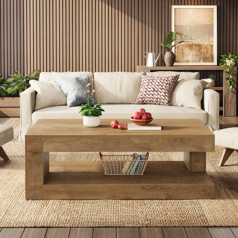 47-Inch Rectangular Coffee Table with Storage for Living Room, Grey - 23.62" D x 47.24" W x 19.69" H