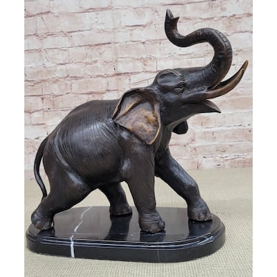 Handmade Bronze Elephant Sculpture Statue Collectible Marble Base Signed Moigniez 13 Inches X 16 Inches