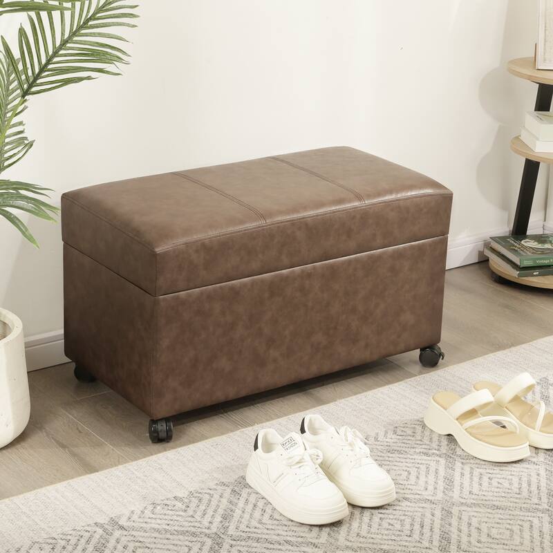 Adeco Faux Leather Storage Ottoman for Living Room