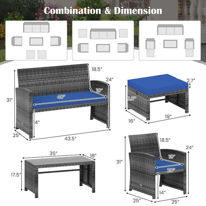 Costway 6PCS Patio Furniture Set Outdoor Sectional Conversation PE - See Details