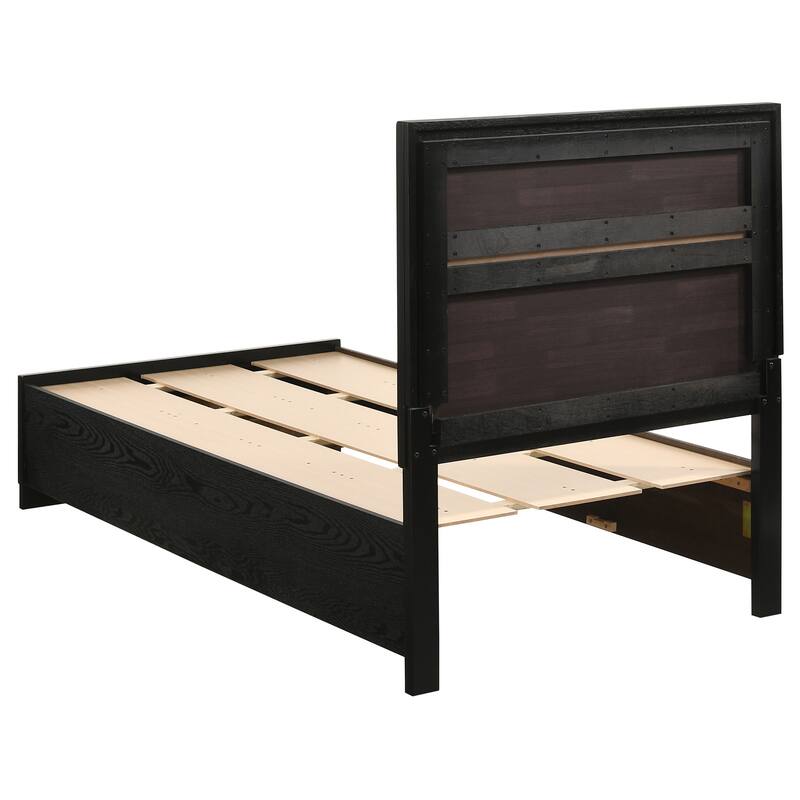 Black Twin Storage Panel Bed with Integrated Drawers and Crystal Accents