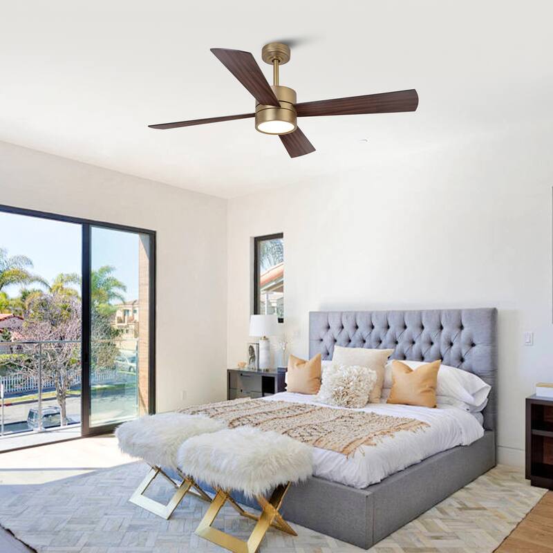 52" Black Antqiue Brass Indoor Dimmable Ceiling Fan with Light and Remote, App Control