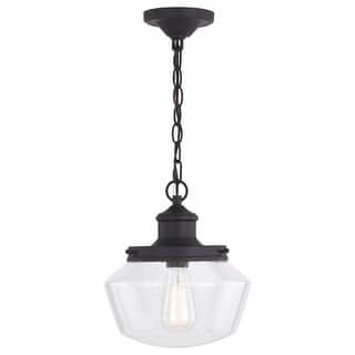 Collins 1 Light Black Farmhouse Outdoor Pendant Clear Schoolhouse Glass - 10-in. W x 11.5-in. H x 10-in. D