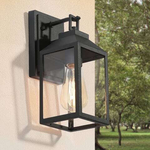 Bern 1-Light Black Outdoor Sconce Clear Glass Wall Light - L 5"x W 6"x H 11"
