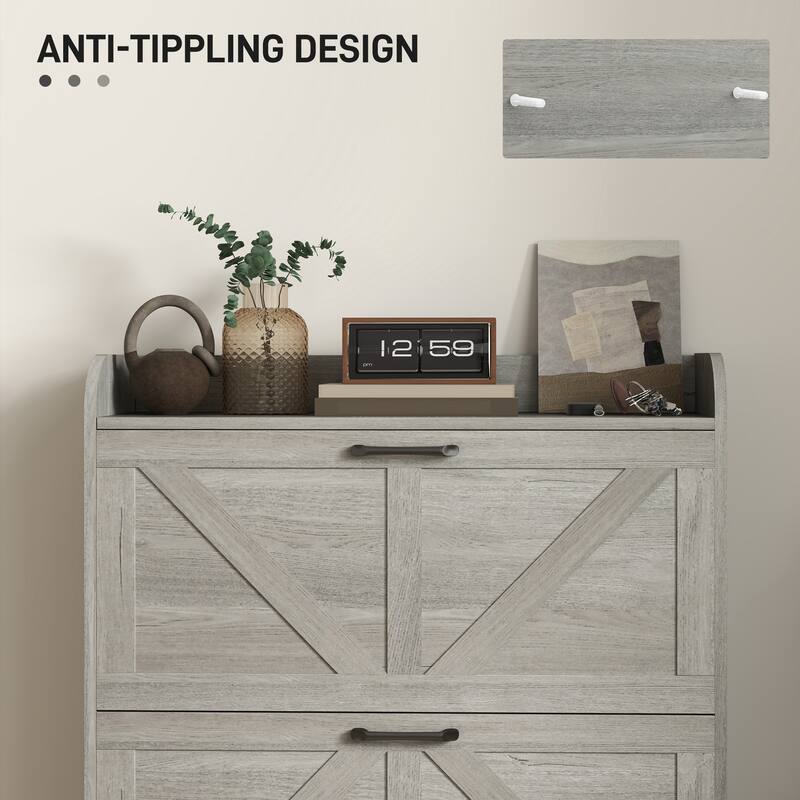 12-Pair Space-Saving Shoe Storage Cabinet with Adjustable Dividers and Flip Drawers Anti-Tip - 29.5" W x 9.4" D x 37" H
