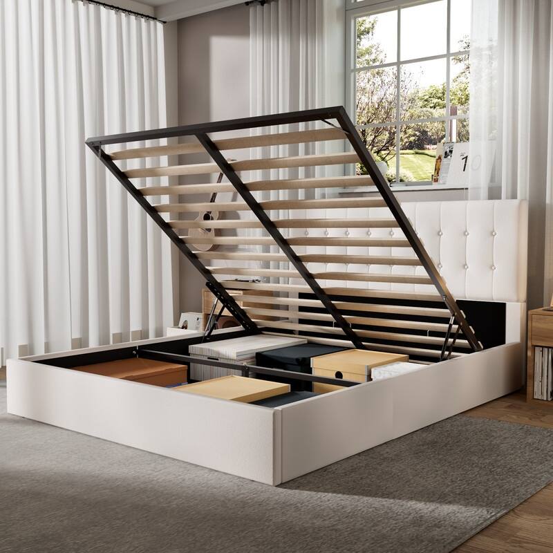 Plywood Frame Upholstered Platform Bed with Lift-up Storage