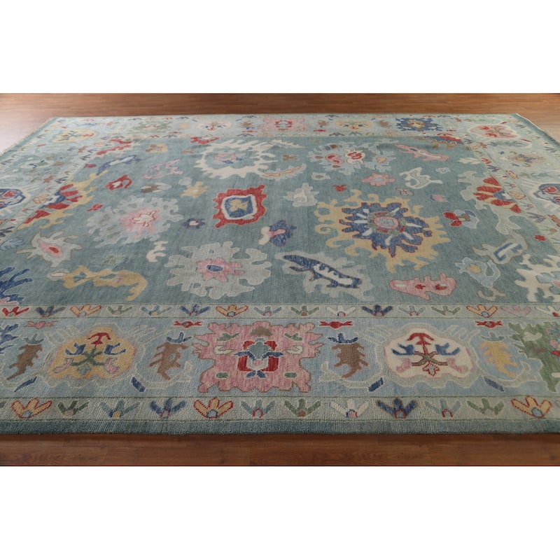 Blue Floral Oushak Oriental Large Area Rug Handmade Wool Carpet - 11'10"x 14'8"