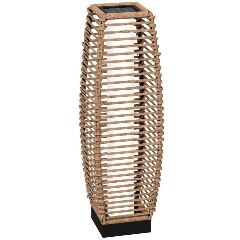 Outdoor Solar Floor Lamp with Warm White LED Waterproof Rattan and Steel Patio Lighting - 7.75" W x 7.75" D x 26.75" H