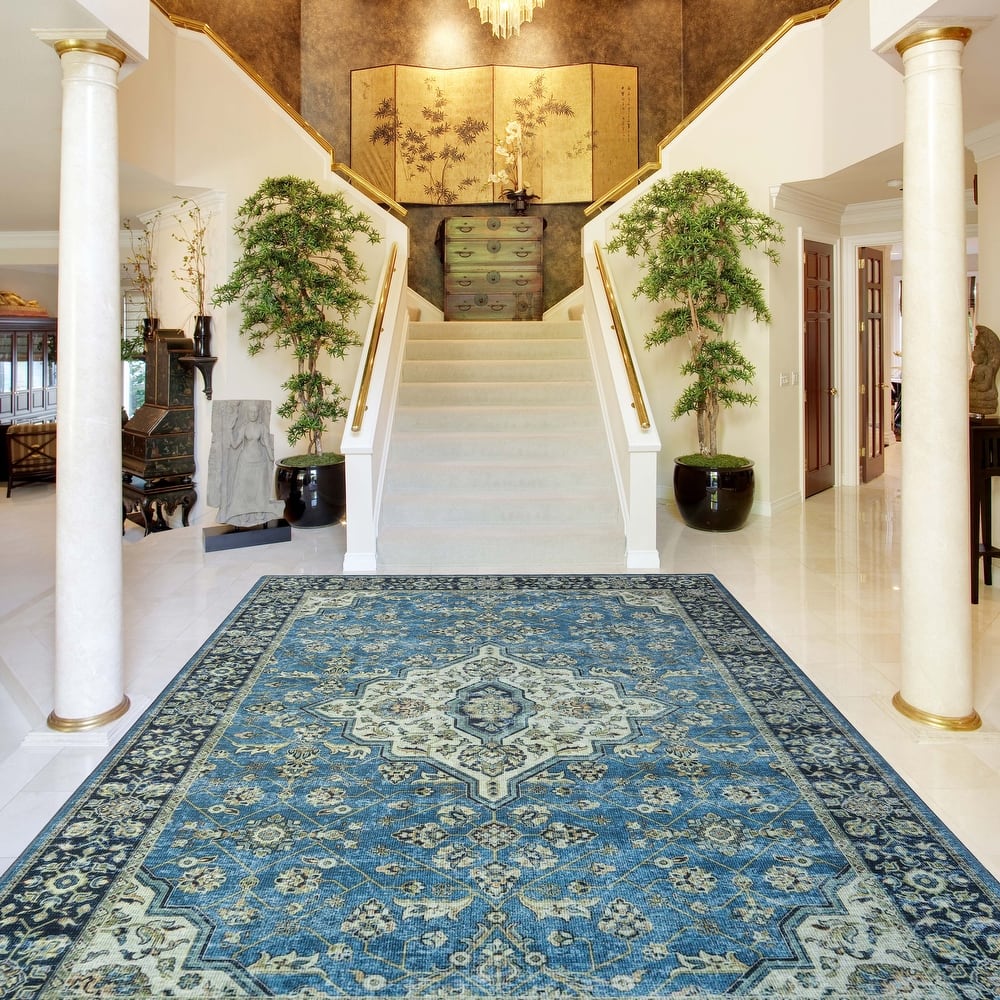 Superior Jay Damask Medallion Washable Indoor Runner or Area Rug