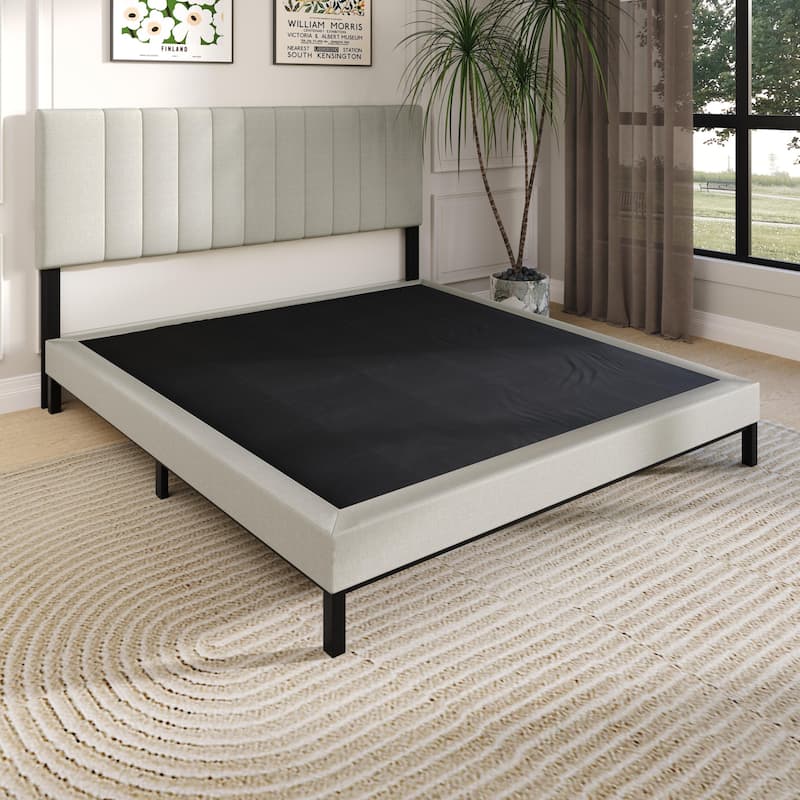 Clayfell Walpi 5" Metal Box Spring / Bed Foundation - Warm Gray/Black, Durable Metal Construction - King