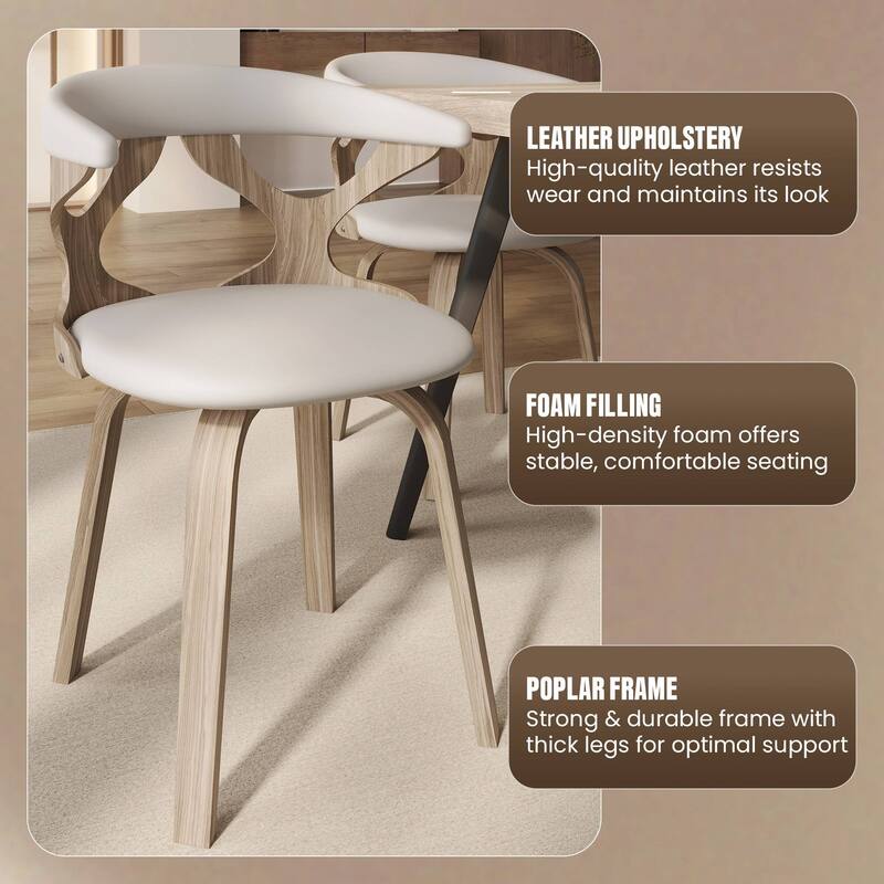 Dining Chairs Round Leather Seat with Solid Wood Legs Accent Arm Chair Modern Cut-Out Design