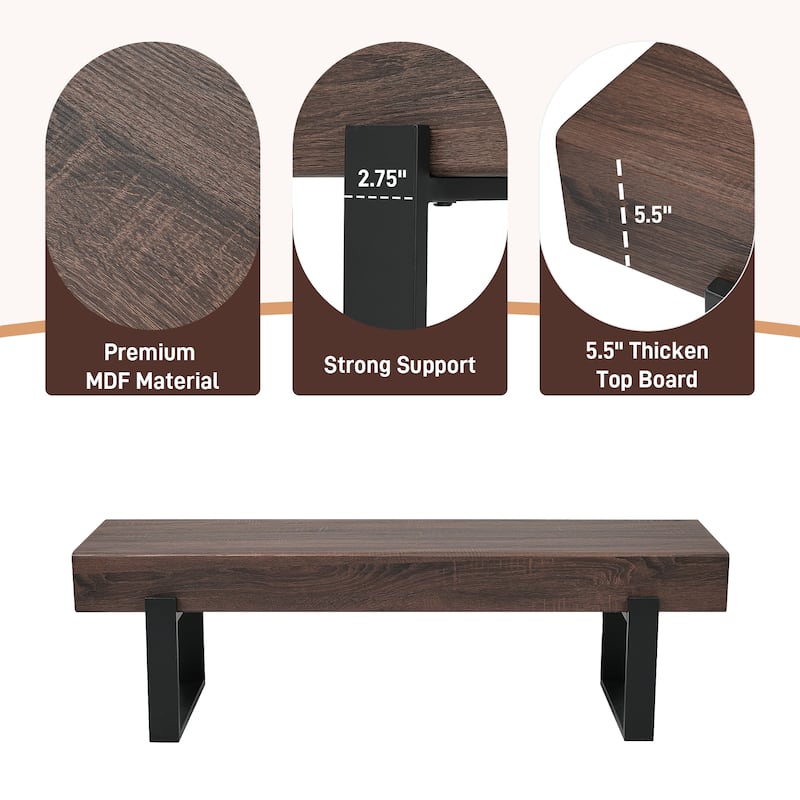 Roomfitters 59 Inch Dining Bench, Farmhouse Kitchen Table Bench, Bed End Bench with Metal Legs, Entryway Seating, Walnut+Black