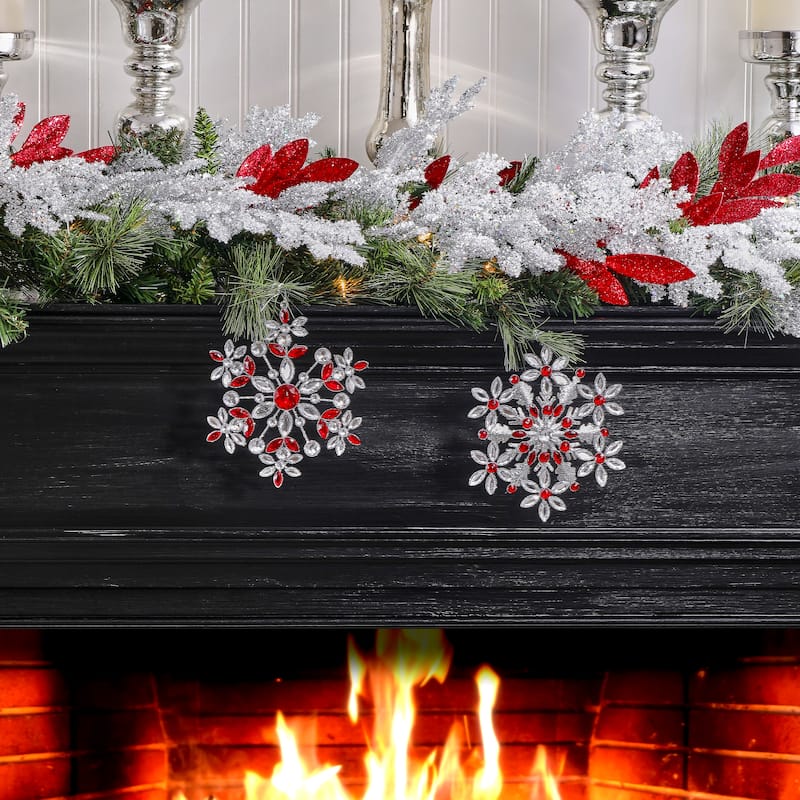 7" Glitter Wire Jeweled Ornament Set of 2
