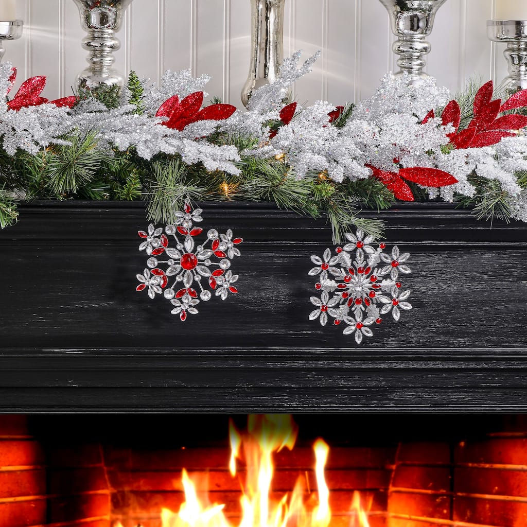 7" Glitter Wire Jeweled Ornament Set of 2