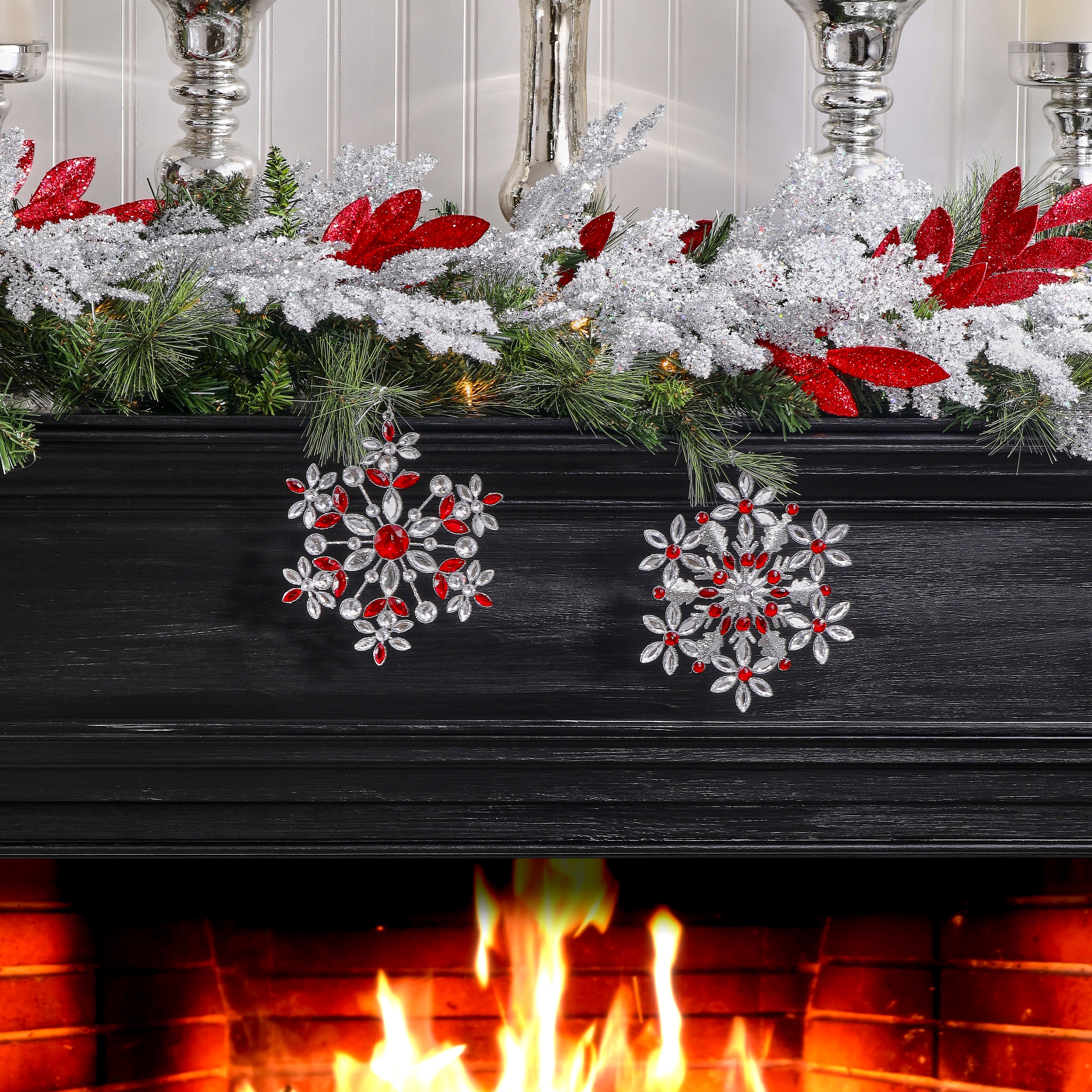 7" Glitter Wire Jeweled Ornament Set of 2