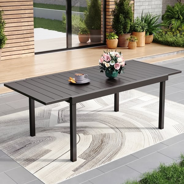 slide 2 of 7, MAISON ARTS Expandable Outdoor Dining Table, Adjustable Metal Patio Garden Table for 6-8 Person, Black Straight Legs