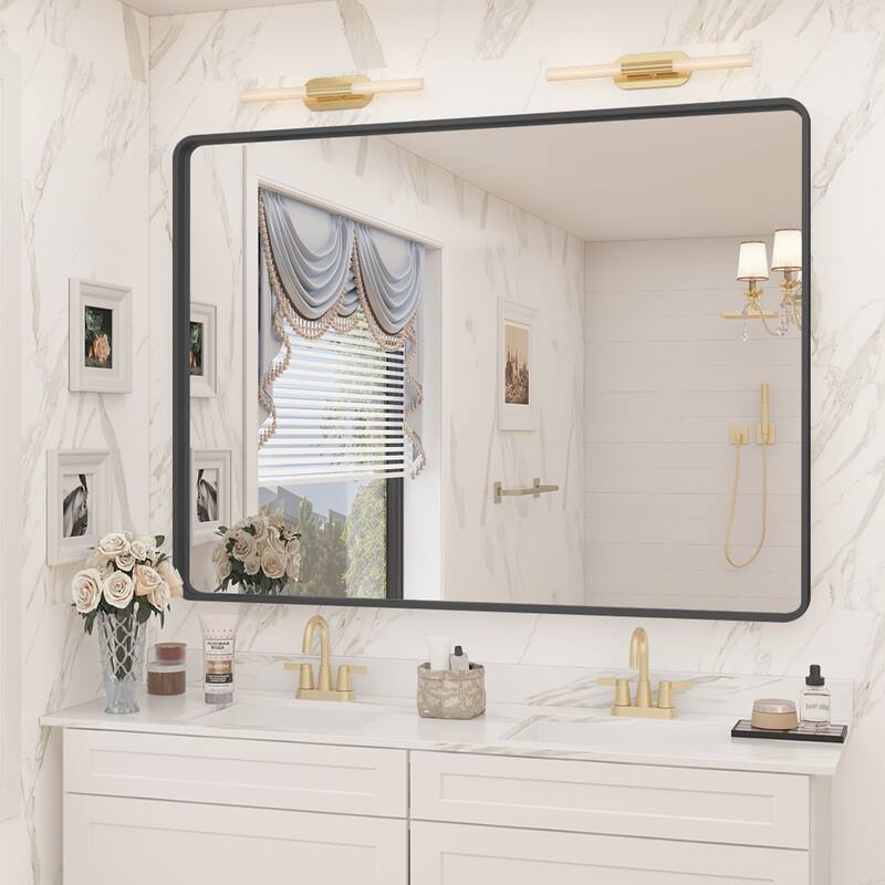 Aluminum alloy Framed Tempered Glass Wall Bathroom Vanity Mirror - 48" x 36" - Black