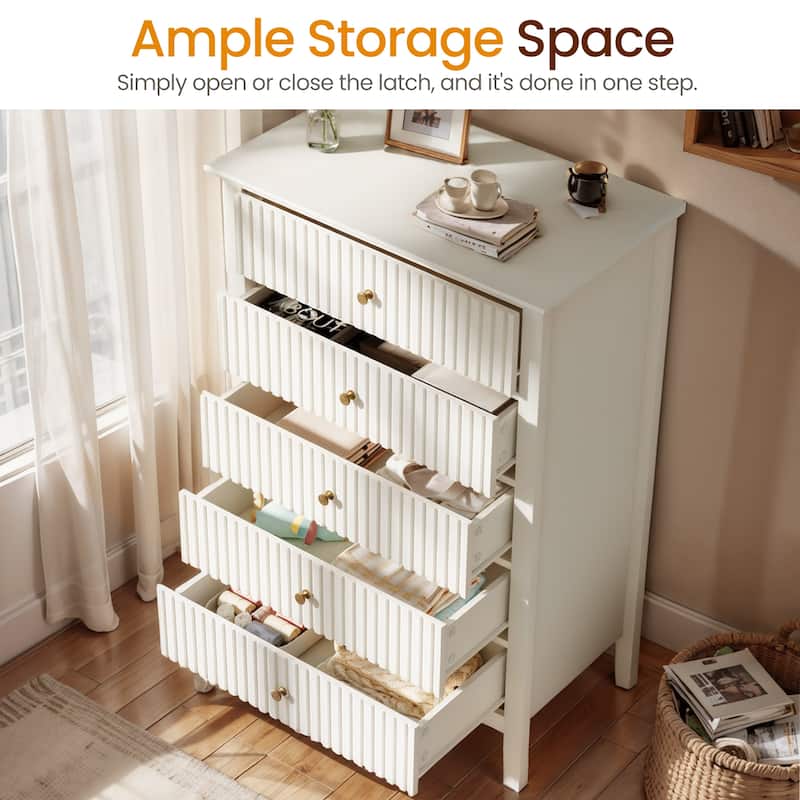 Elegant 5-Drawer Dresser Antique White for Bedroom