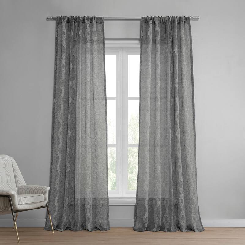 Exclusive Fabrics Vega Patterned Linen Sheer Curtain (1 Panel) - 50 x 96 - Vega Charcoal