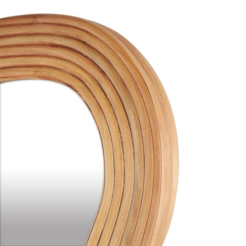 Brown Wood Handmade Wavy Room Wall Mirror with Ribbed Frame - 2"W x 29"L x 73"H