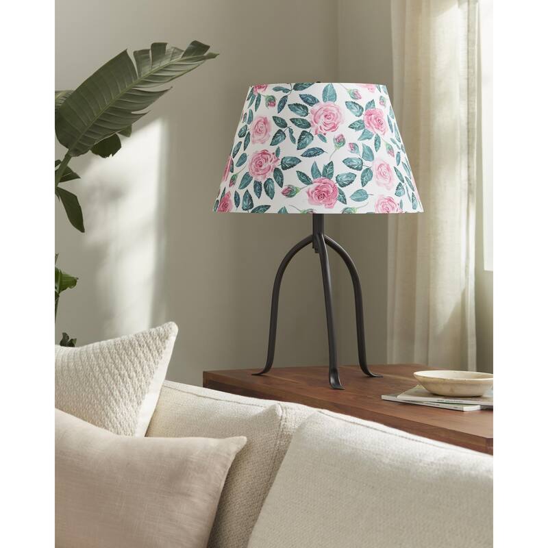 Livabliss Floriva Traditional Accent Table Lamp - 25"H x 17"W x 17"D - White/Green/Pink
