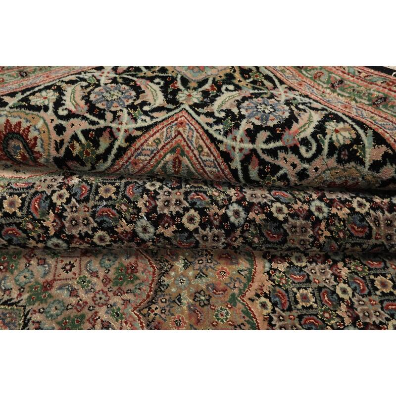 6x9 Hand Knotted Wool & Silk Black 300 KPSI Mahi Taabriz Vintage Rug - 6' x 9'