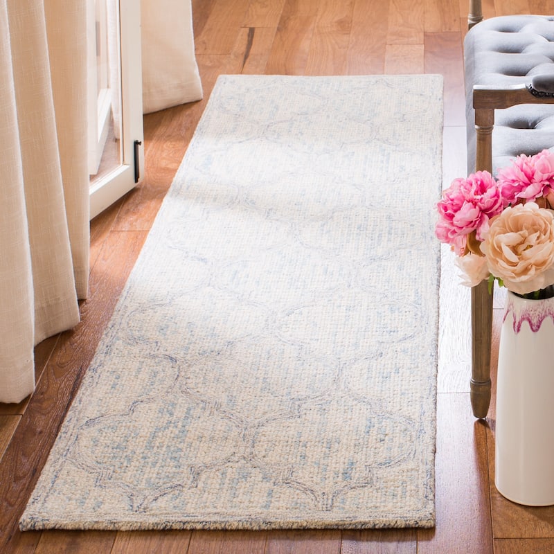 SAFAVIEH Handmade Abstract Henrietta Modern Trellis Wool Area Rug - 2'3" x 8' Runner - Ivory/Light Blue - Runner