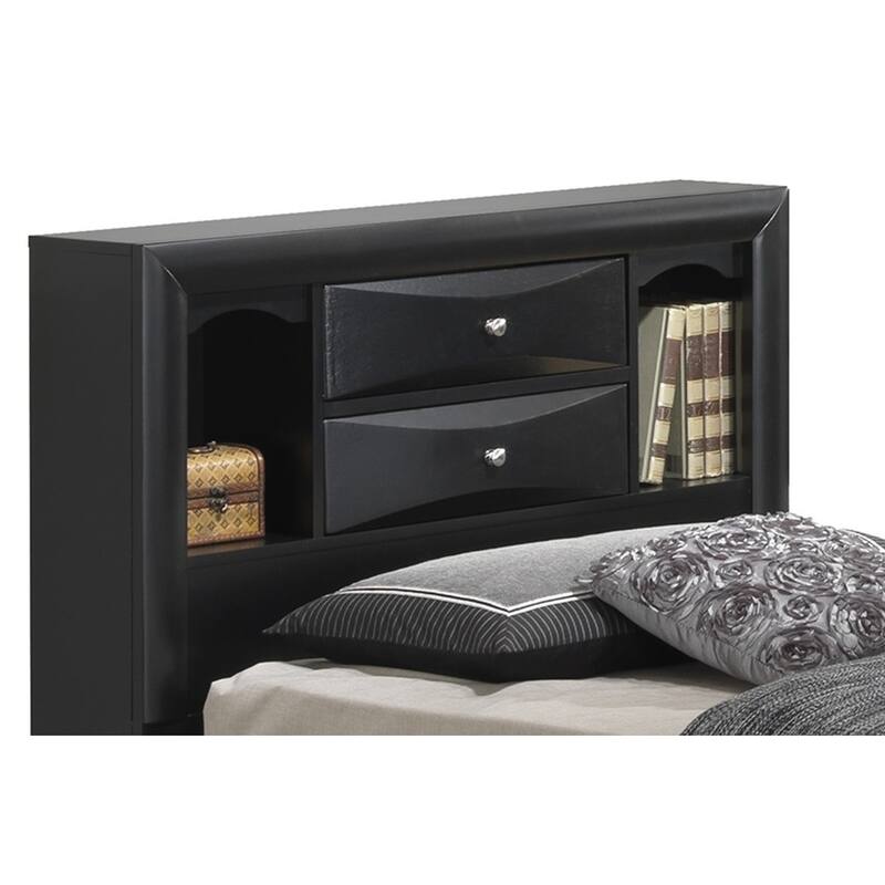 Wooden Panel Twin Bed with Drawers and Shelves - 87" - Black