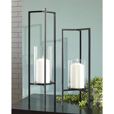 Ginette Modern Black Candle Holder, Set of 2 - 6" W x 6" D x 20" H