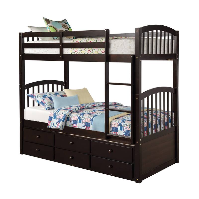 Wood Twin Bunk Bed with Ladder, Twin Trundle Bed with 3 Drawers for Bedroom, Guest Room, Can be