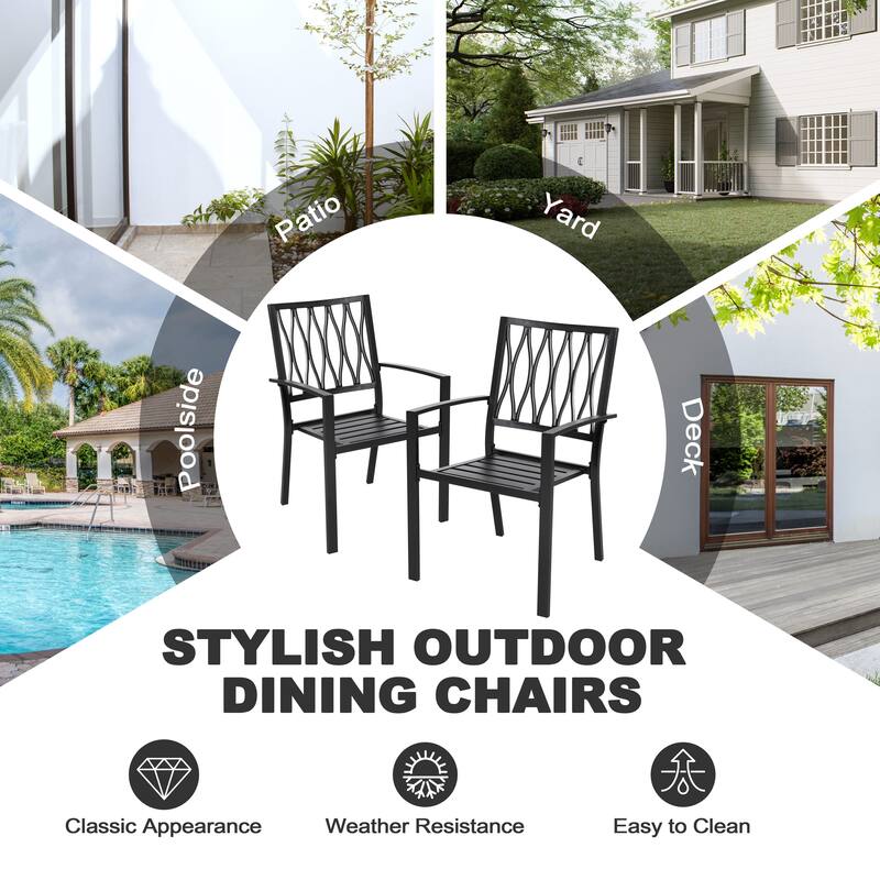 Iron Stackable Outdoor 2-Piece Patio Chairs with Powder-coated Finish, Black