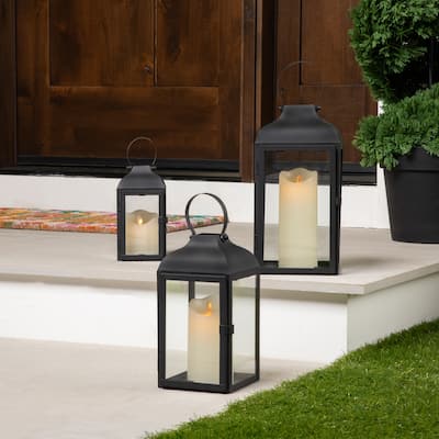 Metal Candle Lanterns with Handles - 12.75" - Black - Set of 3