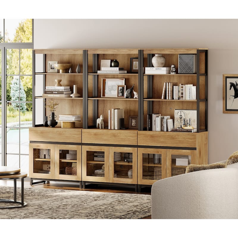 3 PCS Modern 72" Tall Buffet Cabinet with 3 Drawers and Open Shelves, Storage Cabinet for Dining Room or Kitchen