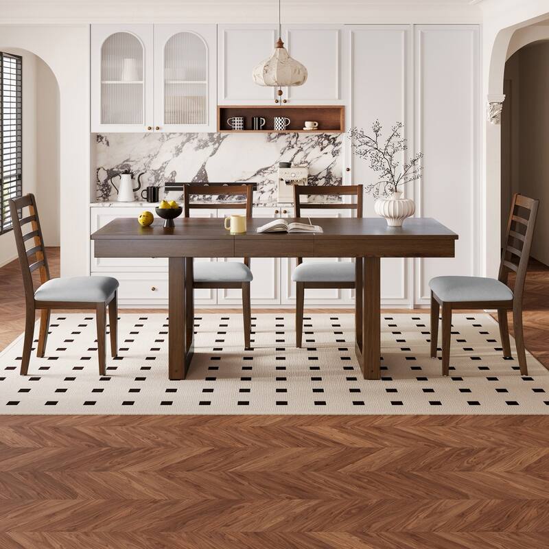 5/7-Piece Set, 60-78" Extendable Dining Table with Upholstered Chairs