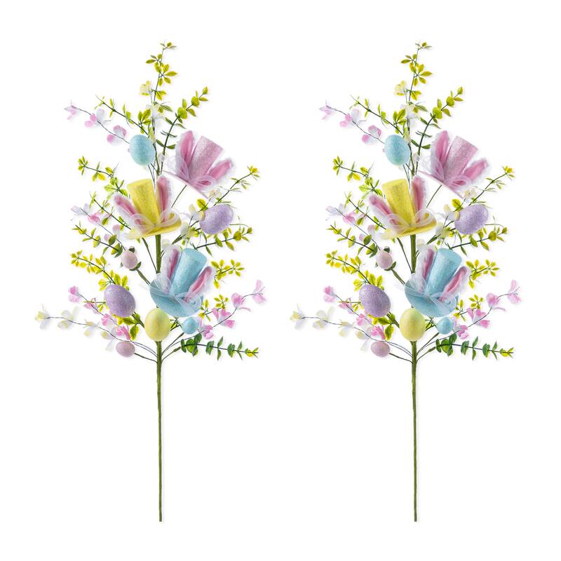 Glitzhome 28"H Set of Two Easter Glitter Egg Bunny Donuts Top Hat Picks