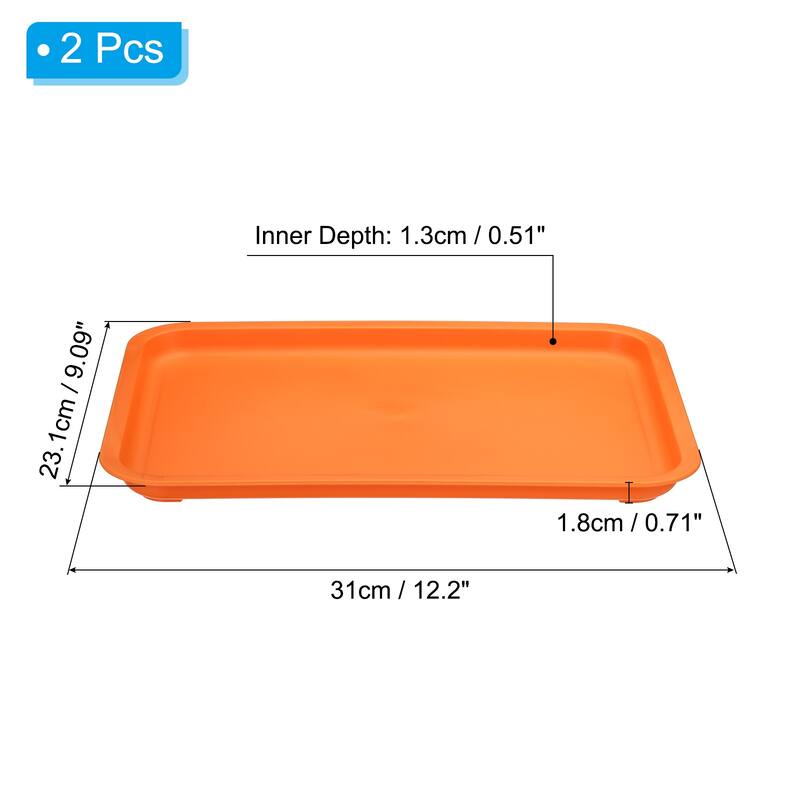 12x9" Fast Food Tray, 2 Pack Plastic Reusable Multi-Purpose Serving Tray Orange - Orange