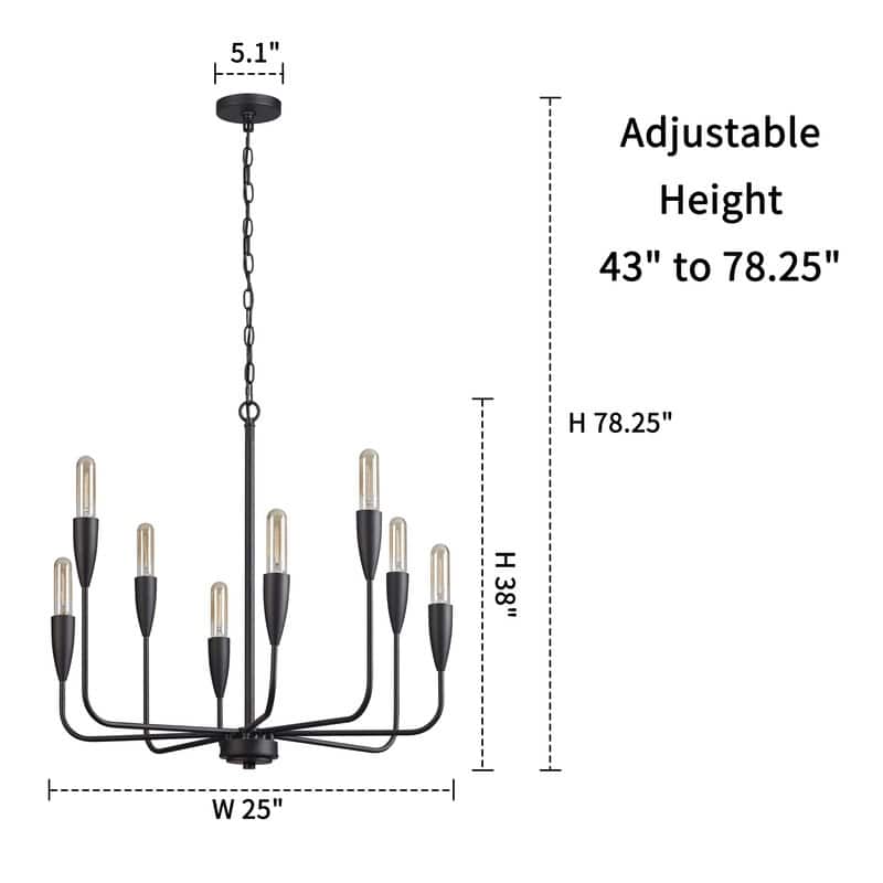 KAWOTI 8-Light Dimmable Candle Style Traditional Chandelier - W25"*H43"