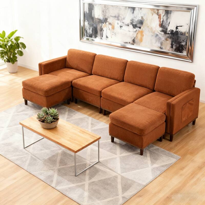 Modern Sofa Chair with Soft Padding,Sectional Sofa for Living Room, Office & Dining Room - Orange