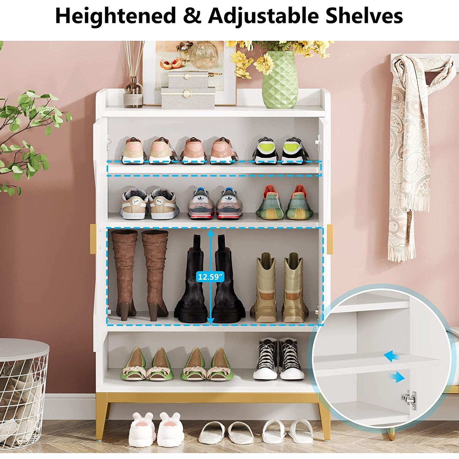 6 tier Shoe Cabinet with Doors 25 Pair Adjustable Shelves