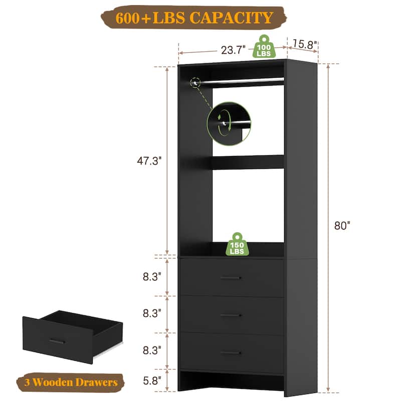 Cimly Freestanding Closet Sytem, Closet Organizer Wardrobe for Walk-in and Reach-in Closet