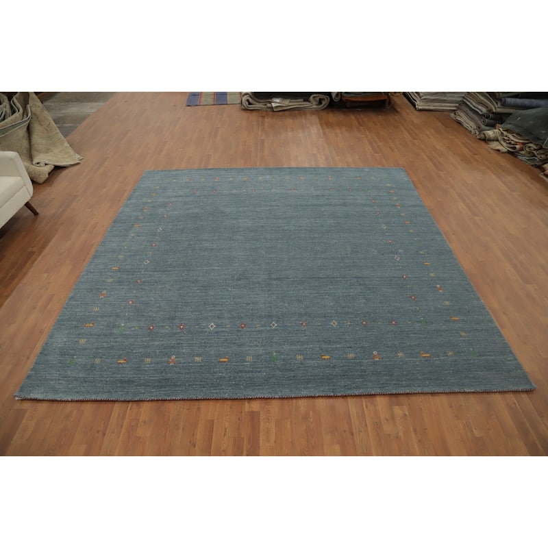 Hand Knotted Oriental 100% Wool Carpet Tribal Animal Pictorial Navy Blue & Blues Gabbeh Area Rug - 9' 10'' X 10' 2''
