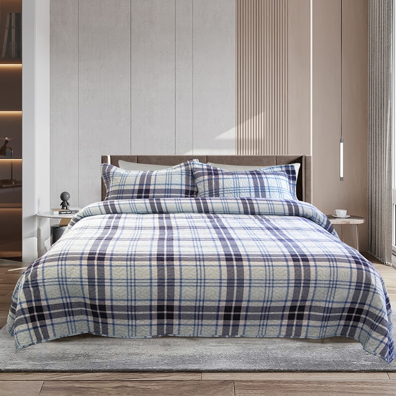 Blue Plaid Quilt Set Twin On Sale Bed Bath & Beyond 33175345