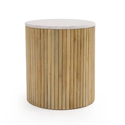 Cid Jolie 18 Inch Side End Table, White Marble Top, Brown Mango Wood Base