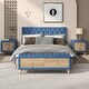 preview thumbnail 27 of 56, 4 Pcs Bedroom Sets Platform Bed with 2 Nightstands and Storage Blue(Queen bed+Two Nightstands+Bench) - Queen