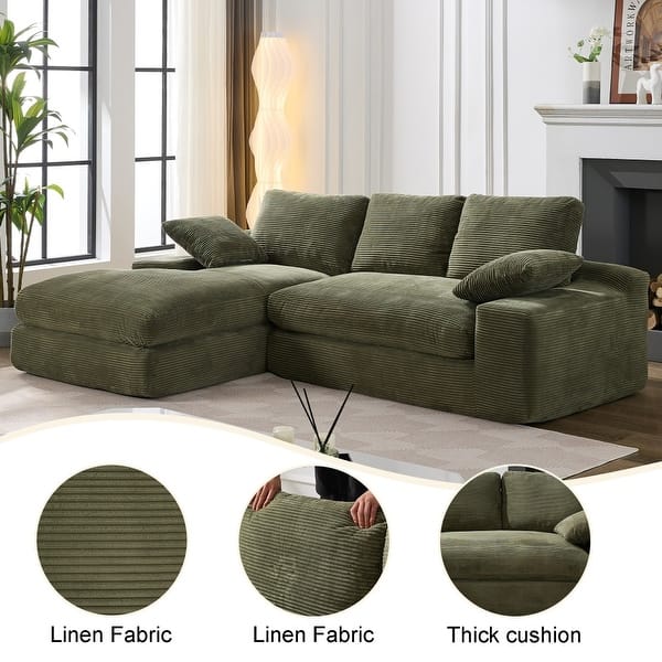 2-Piece Oversized Double Chaise Lounge Sofa, Corduroy Oversized Deep Seat Sofa With Cup Holders And Charging Ports, Upholstered Corduroy Chaise Lounge