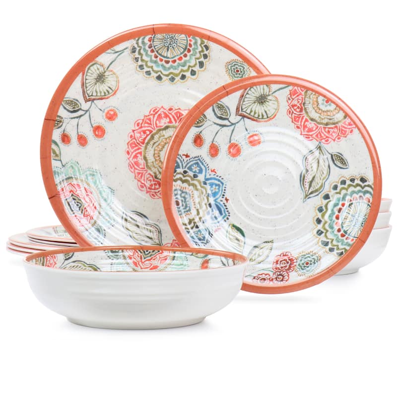 12 Piece Cottage Melamine Dinnerware Set