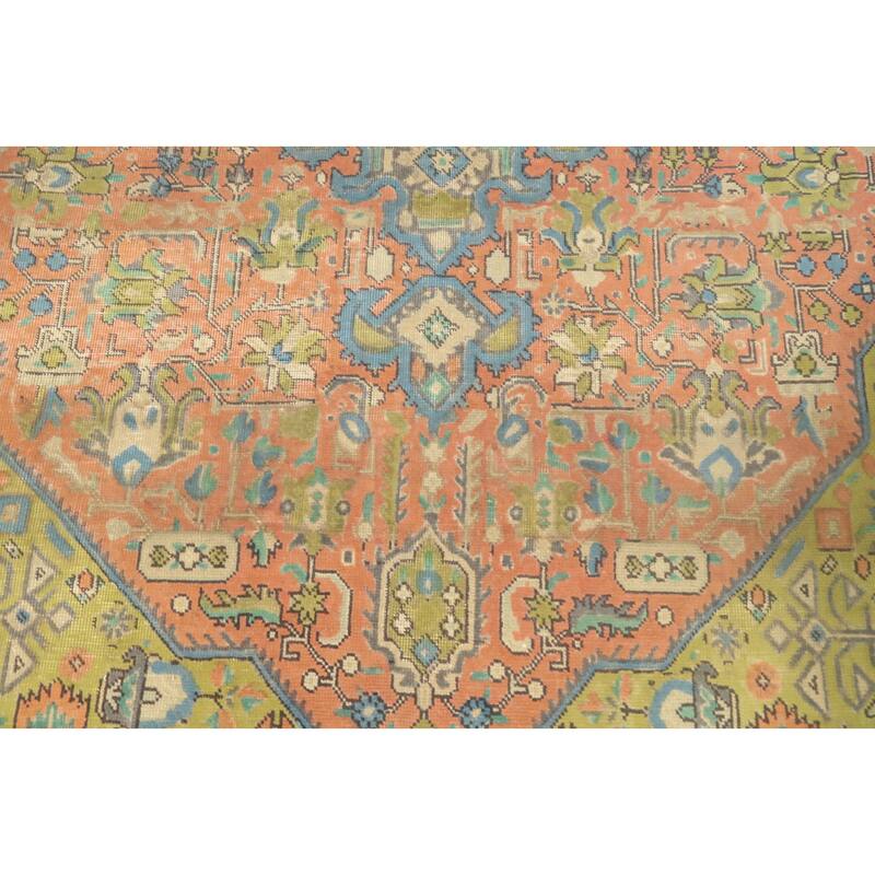 Hand Knotted Oriental 100% Wool Carpet Traditional Floral Coral Tabriz Area Rug - 9' 5'' X 6' 3''