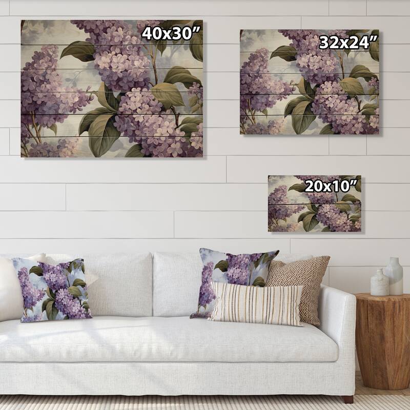 Designart "Purple Ang Grey Lilac Fragrant Blooms III" Floral Print on Natural Pine Wood